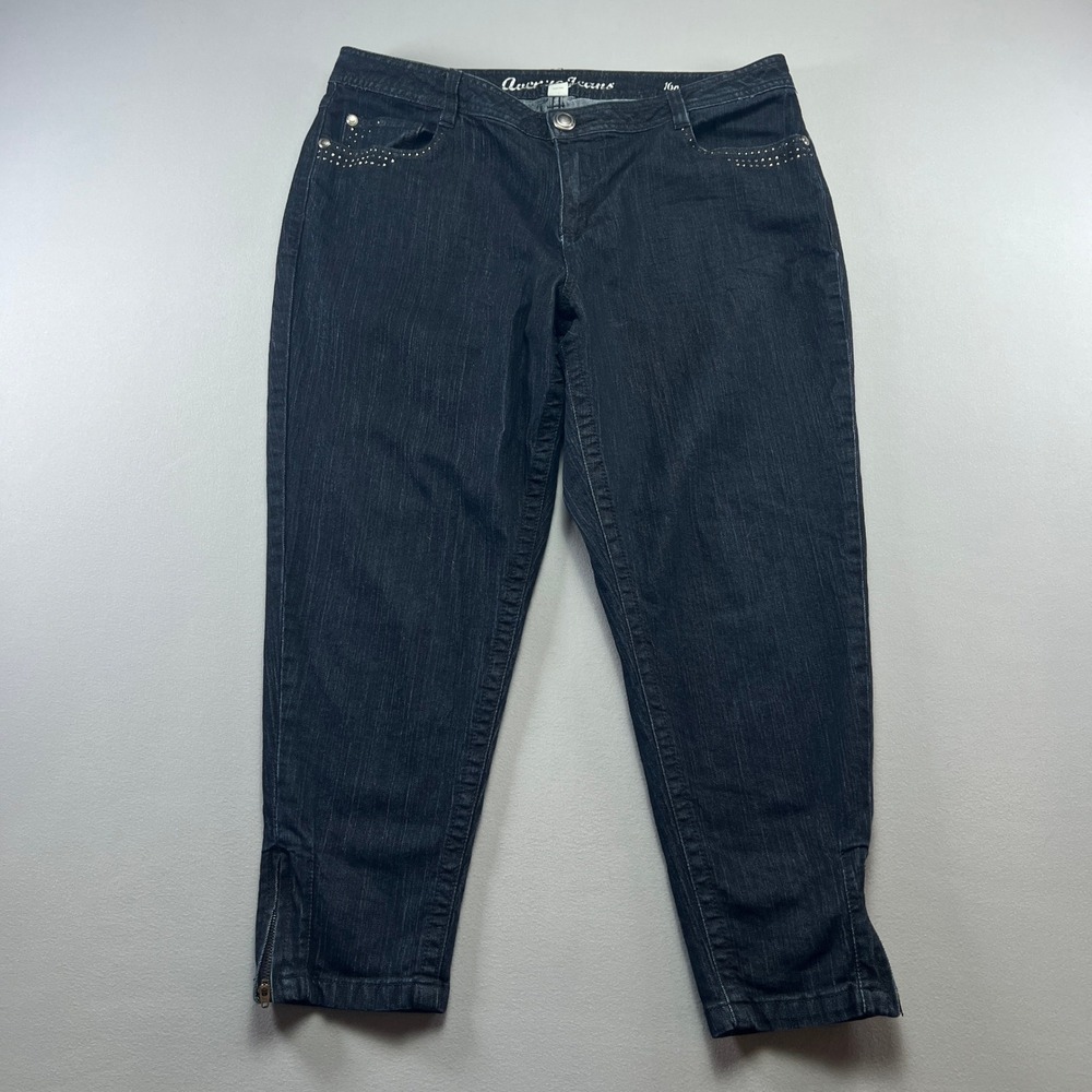 Avenue Crop Jeans Womens 16 Petite Blue Denim Cotton Stretch Dark Wash Ankle Zip